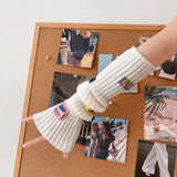 Anokhinaliza Pink Girl Fingerless Gloves Colorful Letter Label Y2k Girl Cute Arm Covers Arm Warmer Harajuku Cuffs Knitted Warm JK Accessories