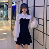 Anokhinaliza Harajuku 2 Piece Sets Women Sexy Strapless Dress + Lantern Sleeve Crop Shirt Summer Y2k Punk Kawaii Outfits