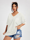 Anokhinaliza Plus Size T Shirt 4XL Fashion Women Half Sleeve V Neck Black Oversized Casual Blouse Summer Elegant Solid Ladies Tops