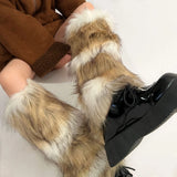 Anokhinaliza Vintage Imitation Faux Fur Leg Warmers Retro Modern Y2k Brown Winter Warm Boots Cover Socks Punk Jk Knee-length Party Sock