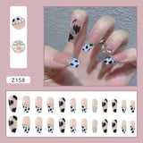 Anokhinaliza 24pcs/box Fake Nails Press on Short Reusable with Designs Set French Artificial Pink kawaii False Tipsy Stick-on Nails Tips Art