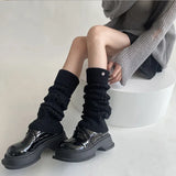 Anokhinaliza Korea Wool Knitted Leg Warmers Metal Label Women Calf Socks Vintage Winter Y2K Japanese Harajuku Pile Long Socks Leg Covers