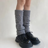 Anokhinaliza Women Winter Warm Wool Knitted Leg Warmers Metal Label Korean Calf Socks Vintage Y2K Harajuku Pile Long Socks Leg Covers