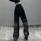 Black Gothic Streetwear Women Jeans Autumn New Harajuku Vintage High Waist Denim Pants Women Grunge Loose Trousers Female Halloween