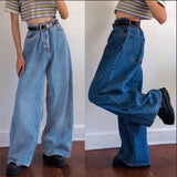 Anokhinaliza Korean Style Women Jeans Denim Boot Cut Wide Leg Jean Boots Fashion Loose Long Length Streetwear Female Pants Casual Solid Pants