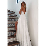 Anokhinaliza Woman Wedding Maxi Slip Dress Summer Sexy Bridesmaid Banquet White Split V Neck Backless Lace Female Long Elegant Evening Dress