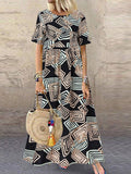 Anokhinaliza Fashion Summer Maxi Dress Women's Printed Sundress Casual Short Sleeve Vestidos Female High Waist Robe Femme