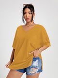 Anokhinaliza Plus Size T Shirt 4XL Fashion Women Half Sleeve V Neck Black Oversized Casual Blouse Summer Elegant Solid Ladies Tops