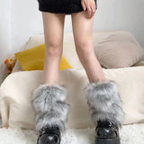 Anokhinaliza New Punk Furry Fur Leg Warmers Y2k Girl Winter Warm JK Furry Boots Imitation Wool Socks Gothic Jk Knee-length Hiphop Stockings