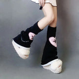 Anokhinaliza Punk Leg Warmers Pink Love Cross Knitted Socks Double Sided AB Leg Socks Harajuku Y2K Gothic Hot Girl Women Wide JK Accessories