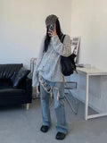 Anokhinaliza Y2K Vintage Gray Knitted Sweater Women Harajuku Retro Oversize Jumper Hollow Out Loose Pullover Top Hip Hop Korean Goth