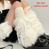 Anokhinaliza Kawaii Bow Knot Leg Warmers Thickened Imitation Rabbit Fur Women Leggings Boots Cover Lolita Punk Harajuku Party Accessories