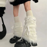 Anokhinaliza Kawaii Bow Knot Leg Warmers Thickened Imitation Rabbit Fur Women Leggings Boots Cover Lolita Punk Harajuku Party Accessories