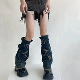 Anokhinaliza Y2K Star Strap Denim Leg Warmers Punk Cross Harajuku Leg Covers Gothic Leg Socks Y2K Personalized Calf Socks Leg Boot Cuffs Sock