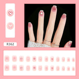 Anokhinaliza 24Pcs Naked Pink French White Side False Nails Short Simple Nail Beauty Press on Fake Nails Full Cover Artificial Nails Tips