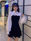 Anokhinaliza Harajuku 2 Piece Sets Women Sexy Strapless Dress + Lantern Sleeve Crop Shirt Summer Y2k Punk Kawaii Outfits