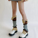 Anokhinaliza New Retro Leg Warmers Winter Button Opening American Y2K Harajuku Hot Girl Japanese Contrast Color Pile Knitted Wool Long Socks