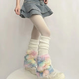 Anokhinaliza Cute Colorful Rainbow Leg Warmer Plush Imitation Fur Japanese Women Knitted Over Knee Tube  Winter Warm Long Leg Cover Socks