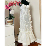 Anokhinaliza Party Dresses White Pretty Elegant Mermaid Prom Spaghetti Strap Sleeveless 3D Flowers With Chest Pad Appliques Women Dress Made