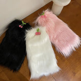 Anokhinaliza Kawaii Fur Faux Leg Warmers Cherry Lolita Japanese Women Leggings Boots Covers Y2k Girls Harajuku Fur Foot Warming New Year Gift