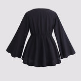 Anokhinaliza Plus Size 4XL Black Blouses Women's Autumn Flare Sleeve Peplum Tops V Neck Oversized T Shirts Elegant Casual Solid Clothing