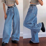 Anokhinaliza Korean Style Women Jeans Denim Boot Cut Wide Leg Jean Boots Fashion Loose Long Length Streetwear Female Pants Casual Solid Pants