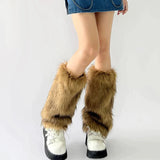 Anokhinaliza Y2k Vintage Faux Fur Leg Warmers Hot Girl Harajuku Winter Warm Furry Boots Cover Socks Jk Punk Hiphop Cosplay Accessories