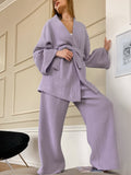 Anokhinaliza New Women's Nightgown Robe Pajama Sets Flare Nightgown Trouser Suits Drop Sleeves Set 100% Cotton Woman 2 Pieces Bathrobe