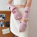 Anokhinaliza Women Cute Arm Warmer Colorful Letter Label Y2k Girl Arm Covers Warm Harajuku Cuffs Knitted Fingerless Gloves JK Accessories