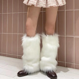 Anokhinaliza White Faux Fur Leg Warmer Sock Leggings Winter Jk Gothic Boots Socks Y2K Hot Girl Harajuku Y2k Lolita Boot Cover Foot Sleeve