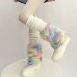 Anokhinaliza Cute Colorful Rainbow Leg Warmer Plush Imitation Fur Japanese Women Knitted Over Knee Tube  Winter Warm Long Leg Cover Socks