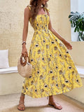 Anokhinaliza Fashion Women Summer Print Jacquard A-Line Dress Shrinkage Design Bow Decor Sling Sleeveless Backless High Waist Slim Long Dress