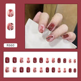 Anokhinaliza 24Pcs/Box Red Ballerina Fake Nails Press On Nial Art Tips False Nails Press On Nails Coffin Artificial Nails