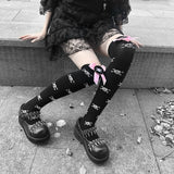 Anokhinaliza JK Girls Socks Black Goth Cute Fish Net Stockings Pink Y2K Harajuku Lolita Long Knee Socks Cosplay JK Lolta Thigh High Stockings