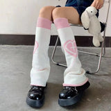 Anokhinaliza Punk Leg Warmers Pink Love Cross Knitted Socks Double Sided AB Leg Socks Harajuku Y2K Gothic Hot Girl Women Wide JK Accessories