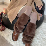 Anokhinaliza Women Plush Leg Warmers Thickened Imitation Mink Fur Boots Cover Warm Leggings Boots Mid Length Socks Harajuku Party Accessories