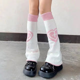 Anokhinaliza Punk Leg Warmers Pink Love Cross Knitted Socks Double Sided AB Leg Socks Harajuku Y2K Gothic Hot Girl Women Wide JK Accessories