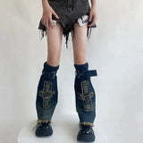 Anokhinaliza Y2K Star Strap Denim Leg Warmers Punk Cross Harajuku Leg Covers Gothic Leg Socks Y2K Personalized Calf Socks Leg Boot Cuffs Sock