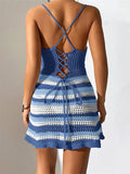 Anokhinaliza Women Y2K Knitted Dress Spaghetti Strap Knitted Twisted V Neck Cut Out Mini Dress  Summer Bohemian Casual Sexy Beachwear