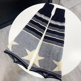 Anokhinaliza Japanese Striped Brown Star Leg Warmers Knitted Double-sided Woolen Stocking Flared Y2K Leg Cover Jk Winter Stocking Stockings