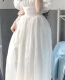 Anokhinaliza France Fairy Sweet Dress Women Vintage Evening Party Midi Dresses Casual Designer Chic Princess Retro White Dress