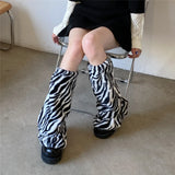 Anokhinaliza Winter Fur Leg Warmers Y2K Zebra Pattern Socks Harajuku Boot Cuffs Long Warmer Lolita Socks Boho Sock Sets Thigh Garter Socks