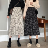 Anokhinaliza Vintage Floral Print A-line Pleated Long Skirts Summer Women Korean Skirt Streetwear Drawstring Elastic Waist Midi Skirt