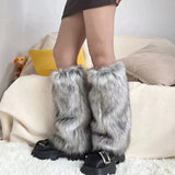 Anokhinaliza New Punk Furry Fur Leg Warmers Y2k Girl Winter Warm JK Furry Boots Imitation Wool Socks Gothic Jk Knee-length Hiphop Stockings