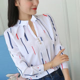 Anokhinaliza Women White Tops and Blouses Fashion Stripe Print Casual Long Sleeve Office Lady Work Shirts Female Slim Blusas