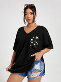 Anokhinaliza Plus Size T Shirt 4XL Fashion Women Half Sleeve V Neck Black Oversized Casual Blouse Summer Elegant Solid Ladies Tops