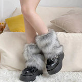 Anokhinaliza New Punk Furry Fur Leg Warmers Y2k Girl Winter Warm JK Furry Boots Imitation Wool Socks Gothic Jk Knee-length Hiphop Stockings