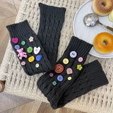 Anokhinaliza Cute Japanese Candy Color Leg Socks Korean Accessories Y2K Handmade Button Leg Warmers Cover Knitted Warm Pile Socks  Kawaii