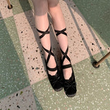 Anokhinaliza Cross Tie Invisible Socks Ballet Lace Boat Sock JK Lace Strappy Lolita DIY Ripped Straps Cotton Low Cut Socks Invisible Stocking