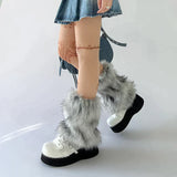 Anokhinaliza New Gray Imitation Wolf Fur Leg Warmers Y2k Girl Winter Warm JK Furry Boots Socks Gothic Punk Jk Knee-length Hiphop Stockings